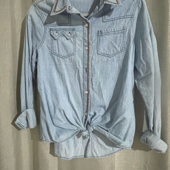 Allen B by Allen Schwartz Embroidered Denim Western Shirt - Size S - Picture 1 of 8